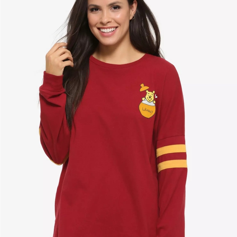 Disney Winnie the Pooh Hundred Acre Wood Burgandy Long Sleeve Shirt Size Medium